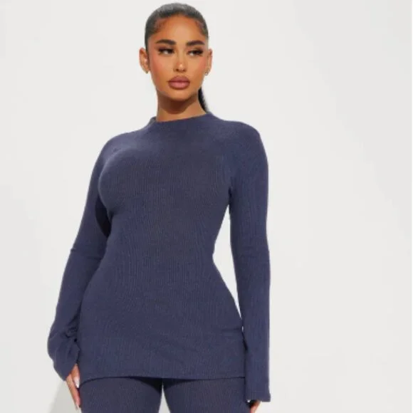 NWT | Fashion Nova | Clarissa "Off-Duty" Cozy Lounge Set Blue M Wide Leg Pant - Picture 8 of 8